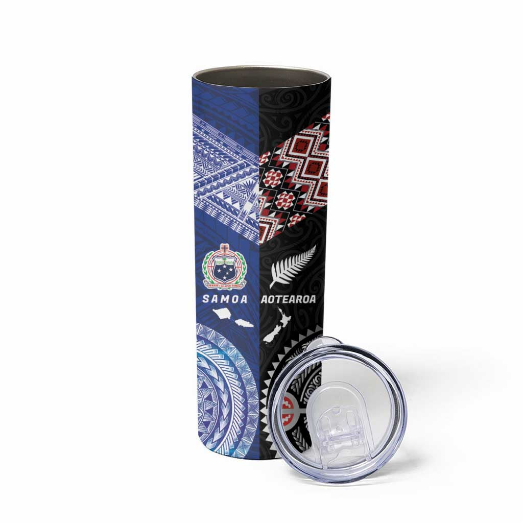 Personalised Aotearoa and Samoa Together Skinny Tumbler Tatau Art Tattoos-Taniko and Tukutuku with Maori Pattern