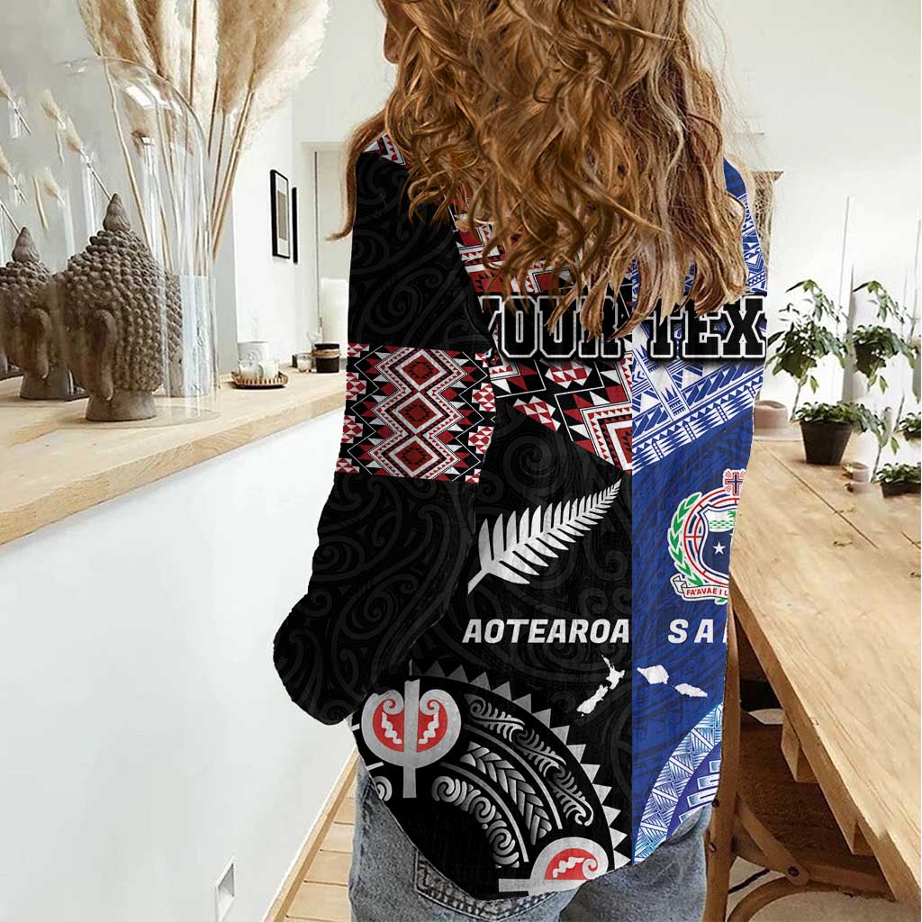 Personalised Aotearoa and Samoa Together Women Casual Shirt Tatau Art Tattoos-Taniko and Tukutuku with Maori Pattern