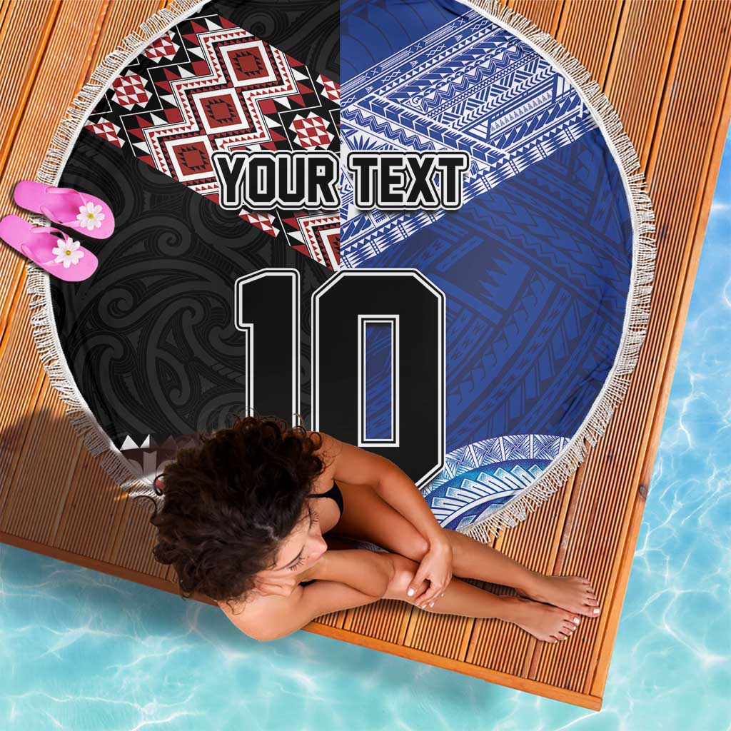 Custom Aotearoa and Samoa Rugby Beach Blanket Maori Warrior and Teuila Emblem-Tatau with Taniko Art