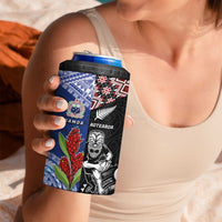Custom Aotearoa and Samoa Rugby 4 in 1 Can Cooler Tumbler Maori Warrior and Teuila Emblem-Tatau with Taniko Art