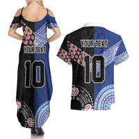 Custom Aotearoa and Samoa Rugby Couples Matching Summer Maxi Dress and Hawaiian Shirt Maori Warrior and Teuila Emblem-Tatau with Taniko Art