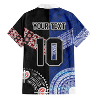 Custom Aotearoa and Samoa Rugby Family Matching Off The Shoulder Long Sleeve Dress and Hawaiian Shirt Maori Warrior and Teuila Emblem-Tatau with Taniko Art