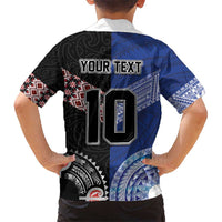Custom Aotearoa and Samoa Rugby Kid Hawaiian Shirt Maori Warrior and Teuila Emblem-Tatau with Taniko Art