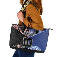 Custom Aotearoa and Samoa Rugby Leather Tote Bag Maori Warrior and Teuila Emblem-Tatau with Taniko Art