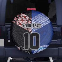 Custom Aotearoa and Samoa Rugby Spare Tire Cover Maori Warrior and Teuila Emblem-Tatau with Taniko Art