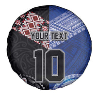Custom Aotearoa and Samoa Rugby Spare Tire Cover Maori Warrior and Teuila Emblem-Tatau with Taniko Art
