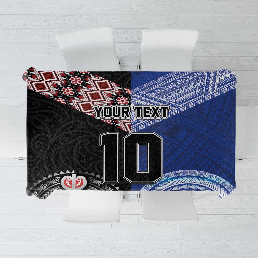 Custom Aotearoa and Samoa Rugby Tablecloth Maori Warrior and Teuila Emblem-Tatau with Taniko Art LT03 Black - Polynesian Pride