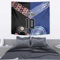 Custom Aotearoa and Samoa Rugby Tapestry Maori Warrior and Teuila Emblem-Tatau with Taniko Art