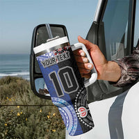 Custom Aotearoa and Samoa Rugby Tumbler With Handle Maori Warrior and Teuila Emblem-Tatau with Taniko Art