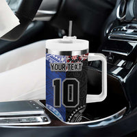 Custom Aotearoa and Samoa Rugby Tumbler With Handle Maori Warrior and Teuila Emblem-Tatau with Taniko Art