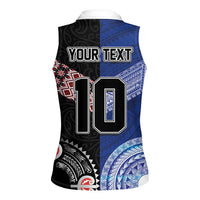 Custom Aotearoa and Samoa Rugby Women Sleeveless Polo Shirt Maori Warrior and Teuila Emblem-Tatau with Taniko Art