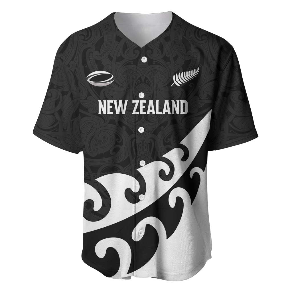 Custom NZ Rugby Baseball Jersey Koru and Silver Fern Sporty Style LT03 Black - Polynesian Pride