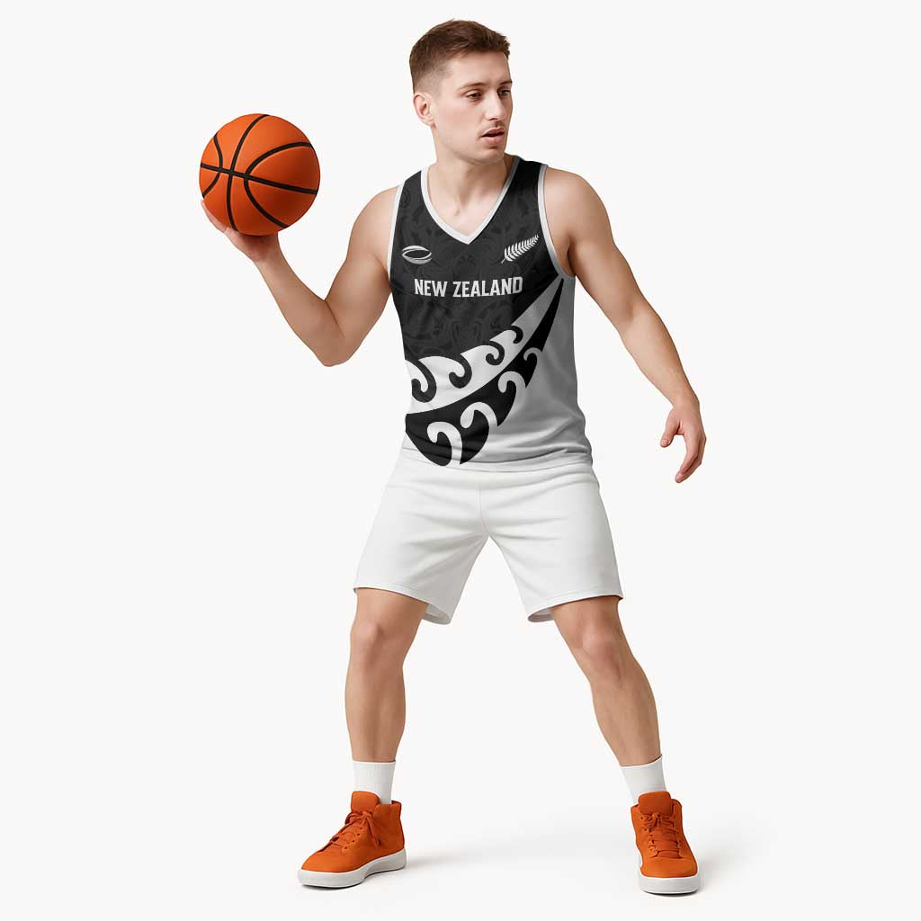 Custom NZ Rugby Basketball Jersey Koru and Silver Fern Sporty Style LT03 - Polynesian Pride