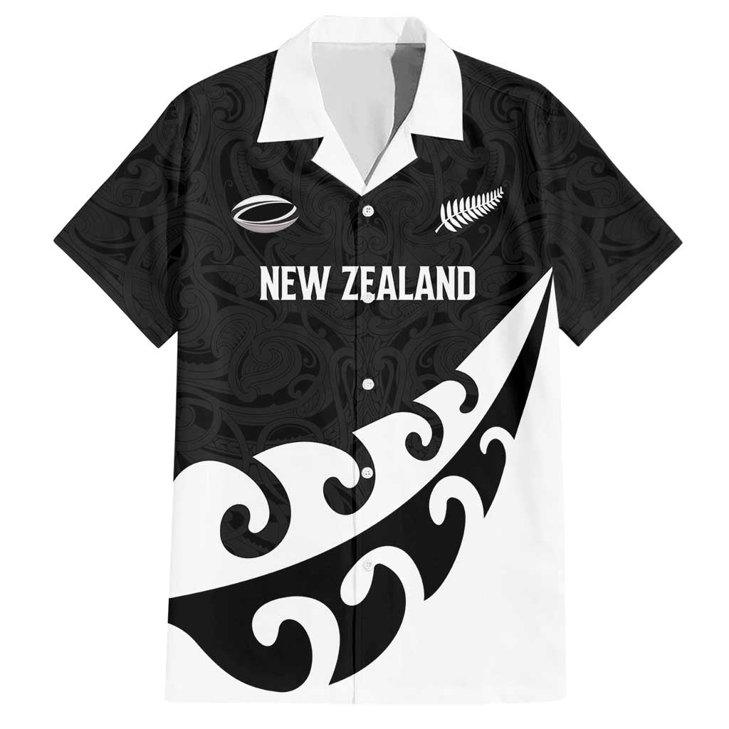 Custom NZ Rugby Hawaiian Shirt Koru and Silver Fern Sporty Style LT03 Black - Polynesian Pride