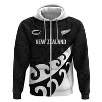 Custom NZ Rugby Hoodie Koru and Silver Fern Sporty Style LT03 Zip Hoodie Black - Polynesian Pride
