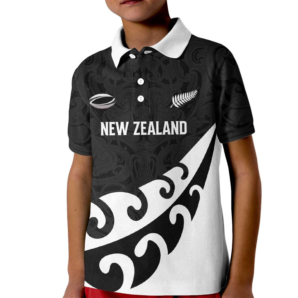 Custom NZ Rugby Kid Polo Shirt Koru and Silver Fern Sporty Style