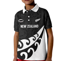 Custom NZ Rugby Kid Polo Shirt Koru and Silver Fern Sporty Style
