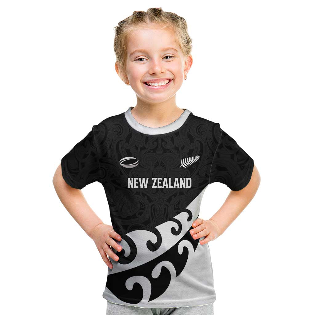 Custom NZ Rugby Kid T Shirt Koru and Silver Fern Sporty Style