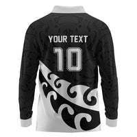 Custom NZ Rugby Long Sleeve Polo Shirt Koru and Silver Fern Sporty Style