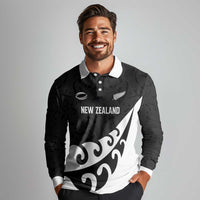 Custom NZ Rugby Long Sleeve Polo Shirt Koru and Silver Fern Sporty Style