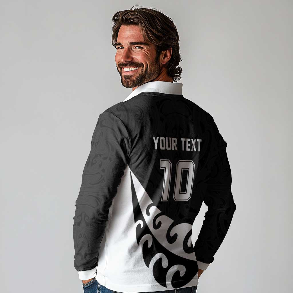 Custom NZ Rugby Long Sleeve Polo Shirt Koru and Silver Fern Sporty Style