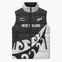 Custom NZ Rugby Sleeveless Puffer Jacket Koru and Silver Fern Sporty Style LT03 Unisex Black - Polynesian Pride