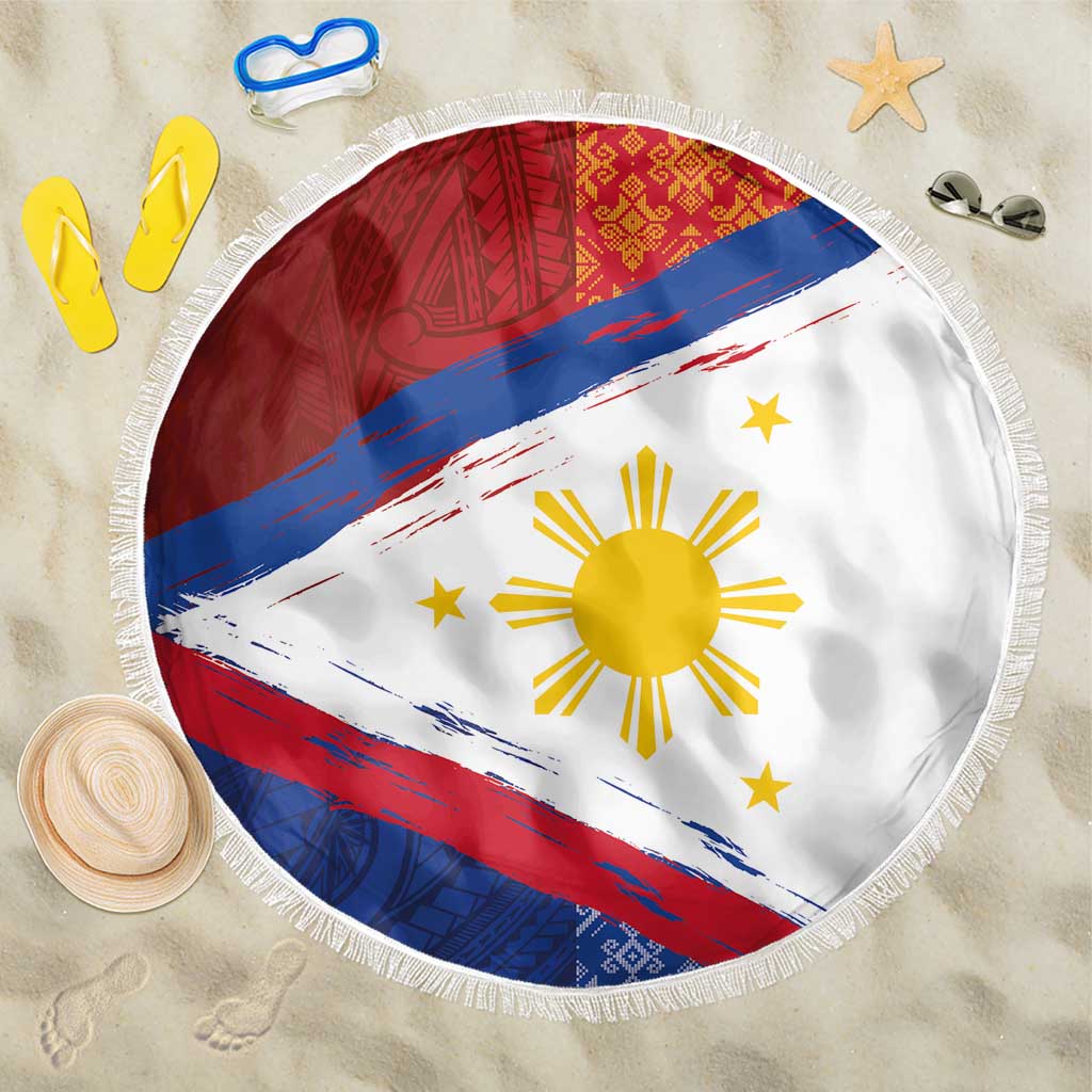 Philippines National Flag Day Beach Blanket Polynesian and Yakan Tattoo Brush Style