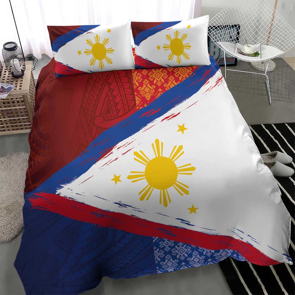 Philippines National Flag Day Bedding Set Polynesian and Yakan Tattoo Brush Style