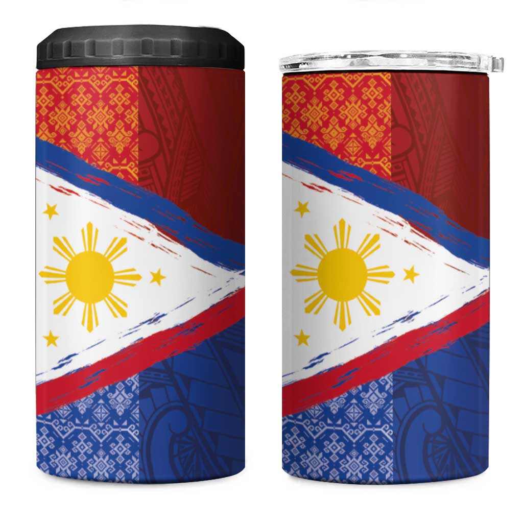Philippines National Flag Day 4 in 1 Can Cooler Tumbler Polynesian and Yakan Tattoo Brush Style