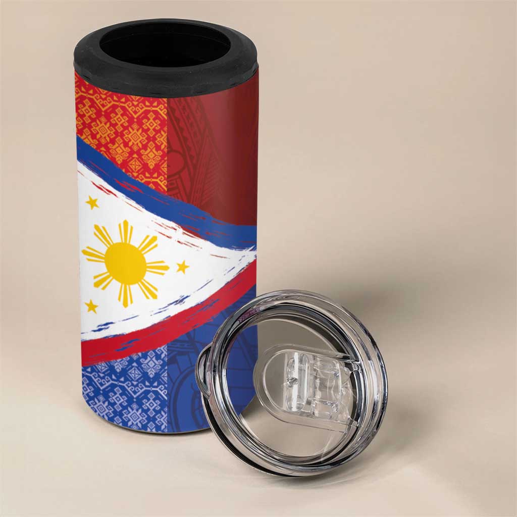 Philippines National Flag Day 4 in 1 Can Cooler Tumbler Polynesian and Yakan Tattoo Brush Style
