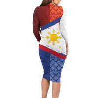 Philippines National Flag Day Family Matching Long Sleeve Bodycon Dress and Hawaiian Shirt Polynesian and Yakan Tattoo Brush Style