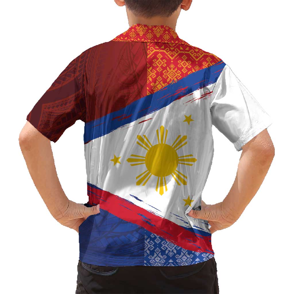Philippines National Flag Day Family Matching Summer Maxi Dress and Hawaiian Shirt Polynesian and Yakan Tattoo Brush Style