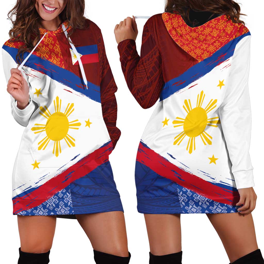 Philippines National Flag Day Hoodie Dress Polynesian and Yakan Tattoo Brush Style