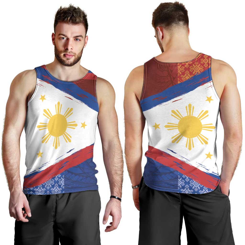 Philippines National Flag Day Men Tank Top Polynesian and Yakan Tattoo Brush Style