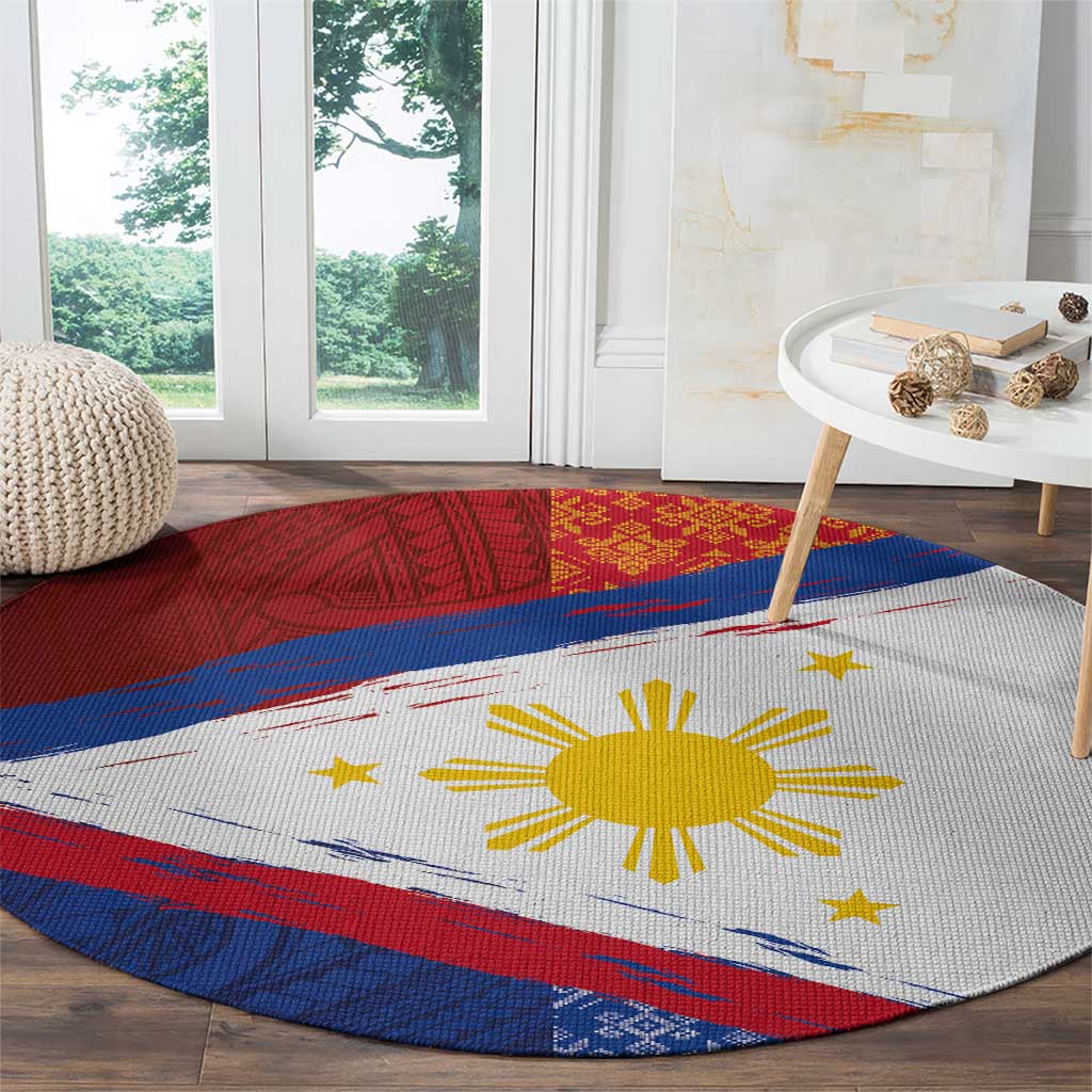 Philippines National Flag Day Round Carpet Polynesian and Yakan Tattoo Brush Style