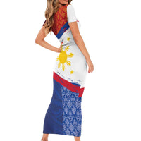 Philippines National Flag Day Short Sleeve Bodycon Dress Polynesian and Yakan Tattoo Brush Style