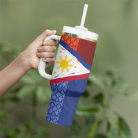 Philippines National Flag Day Tumbler With Handle Polynesian and Yakan Tattoo Brush Style