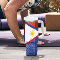 Philippines National Flag Day Tumbler With Handle Polynesian and Yakan Tattoo Brush Style