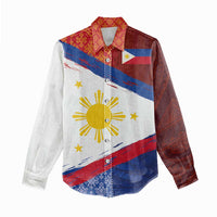 Philippines National Flag Day Women Casual Shirt Polynesian and Yakan Tattoo Brush Style