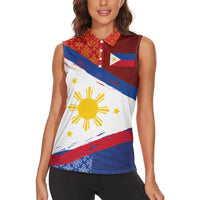 Philippines National Flag Day Women Sleeveless Polo Shirt Polynesian and Yakan Tattoo Brush Style