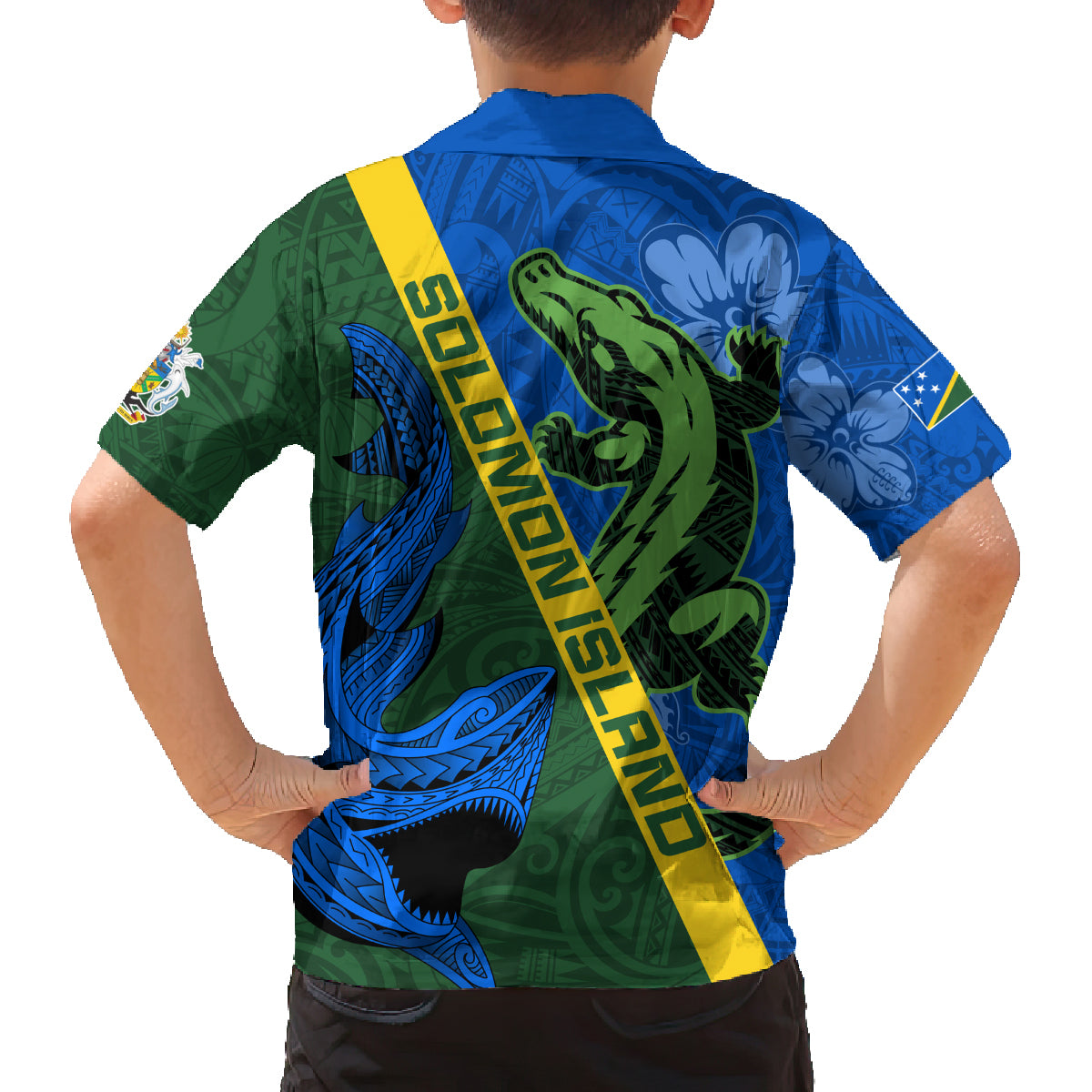 Solomon Island Crocodile and Shark Family Matching Long Sleeve Bodycon Dress and Hawaiian Shirt Polynesian Pattern