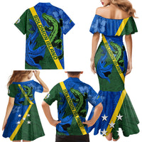 Solomon Island Crocodile and Shark Family Matching Mermaid Dress and Hawaiian Shirt Polynesian Pattern