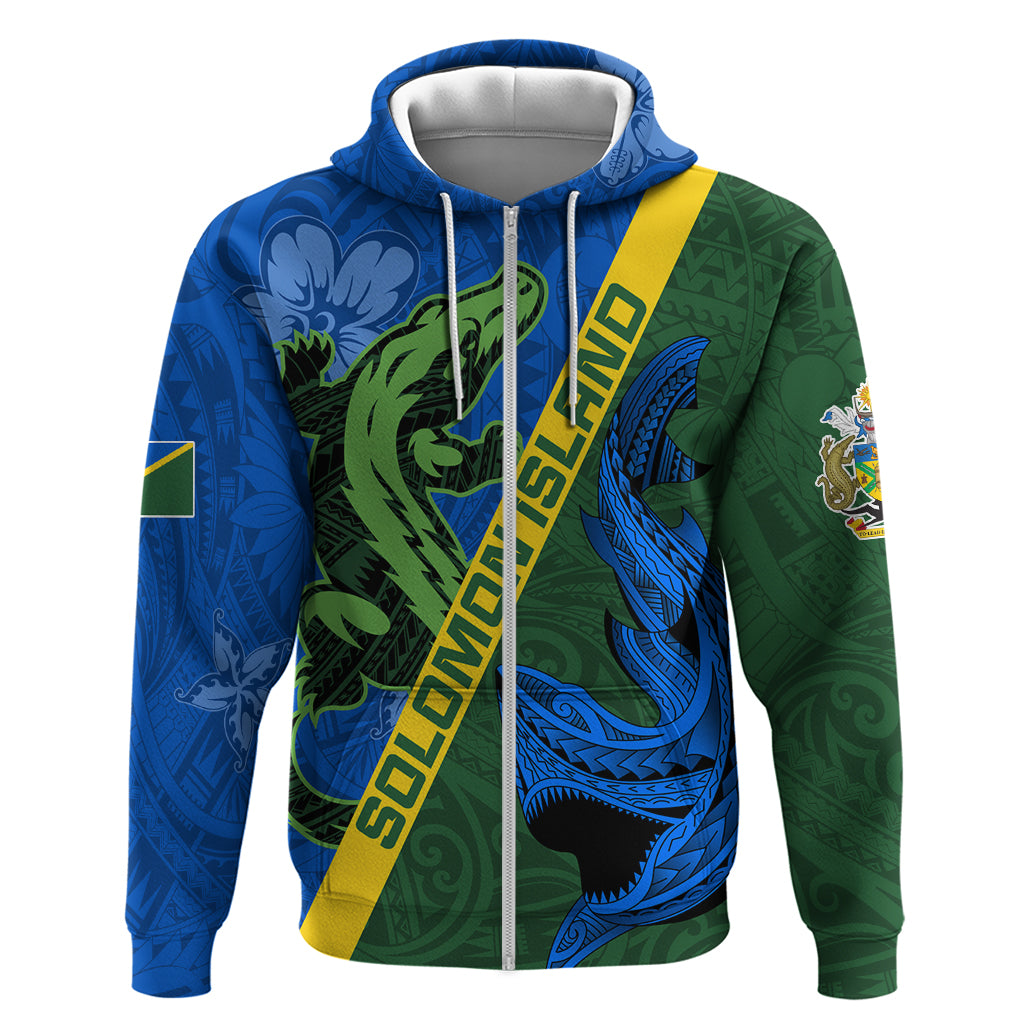 Solomon Island Crocodile and Shark Hoodie Polynesian Pattern