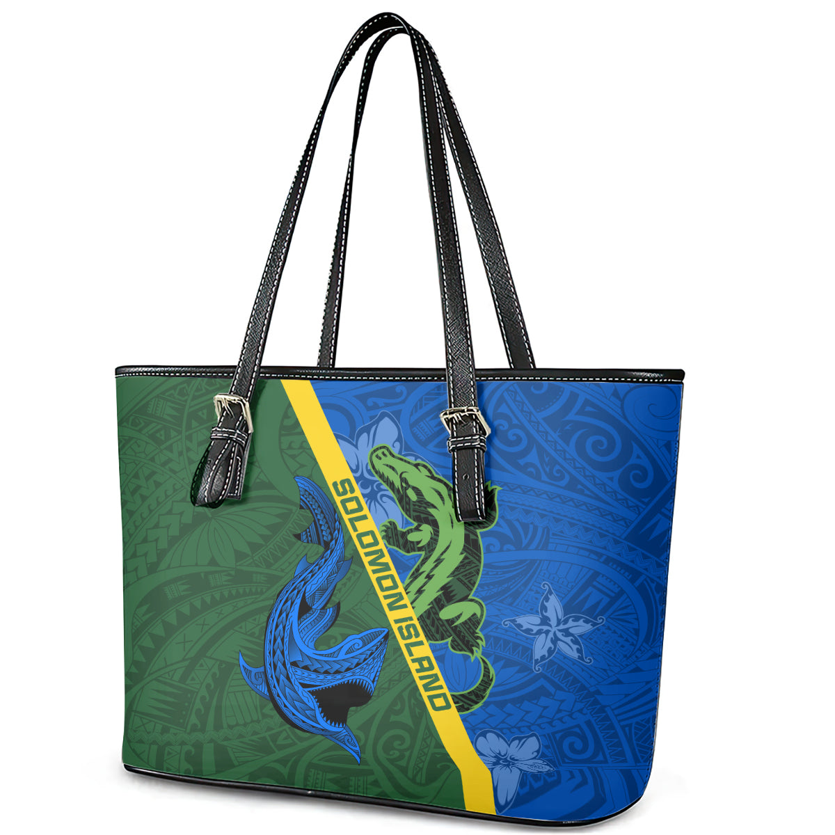 Solomon Island Crocodile and Shark Leather Tote Bag Polynesian Pattern