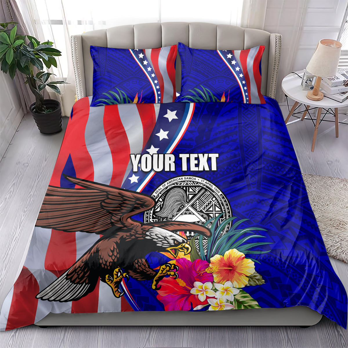 Personalised American Samoa and United States Bedding Set Bald Eagle and Seal Hibiscus Polynesian Pattern LT03 - Polynesian Pride