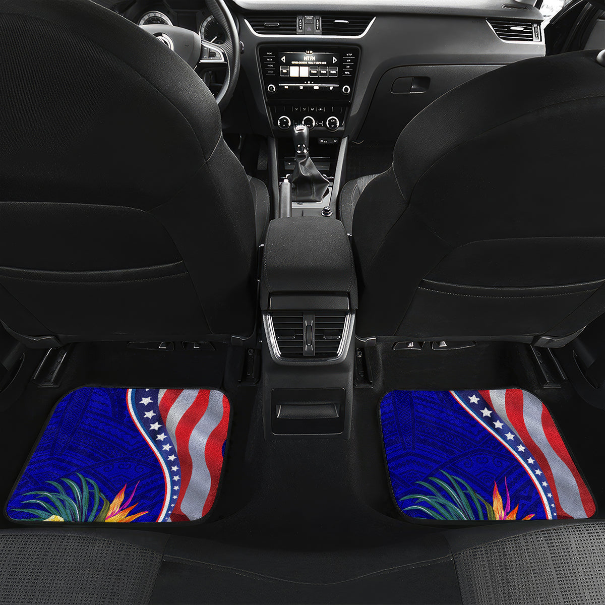 Personalised American Samoa and United States Car Mats Bald Eagle and Seal Hibiscus Polynesian Pattern