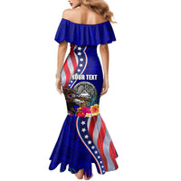 Personalised American Samoa and United States Family Matching Mermaid Dress and Hawaiian Shirt Bald Eagle and Seal Hibiscus Polynesian Pattern