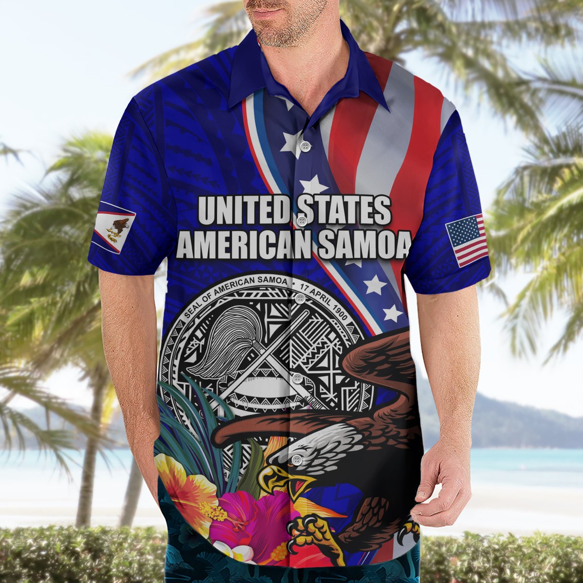 Personalised American Samoa and United States Hawaiian Shirt Bald Eagle and Seal Hibiscus Polynesian Pattern LT03 - Polynesian Pride