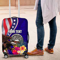 Personalised American Samoa and United States Luggage Cover Bald Eagle and Seal Hibiscus Polynesian Pattern LT03 Blue - Polynesian Pride
