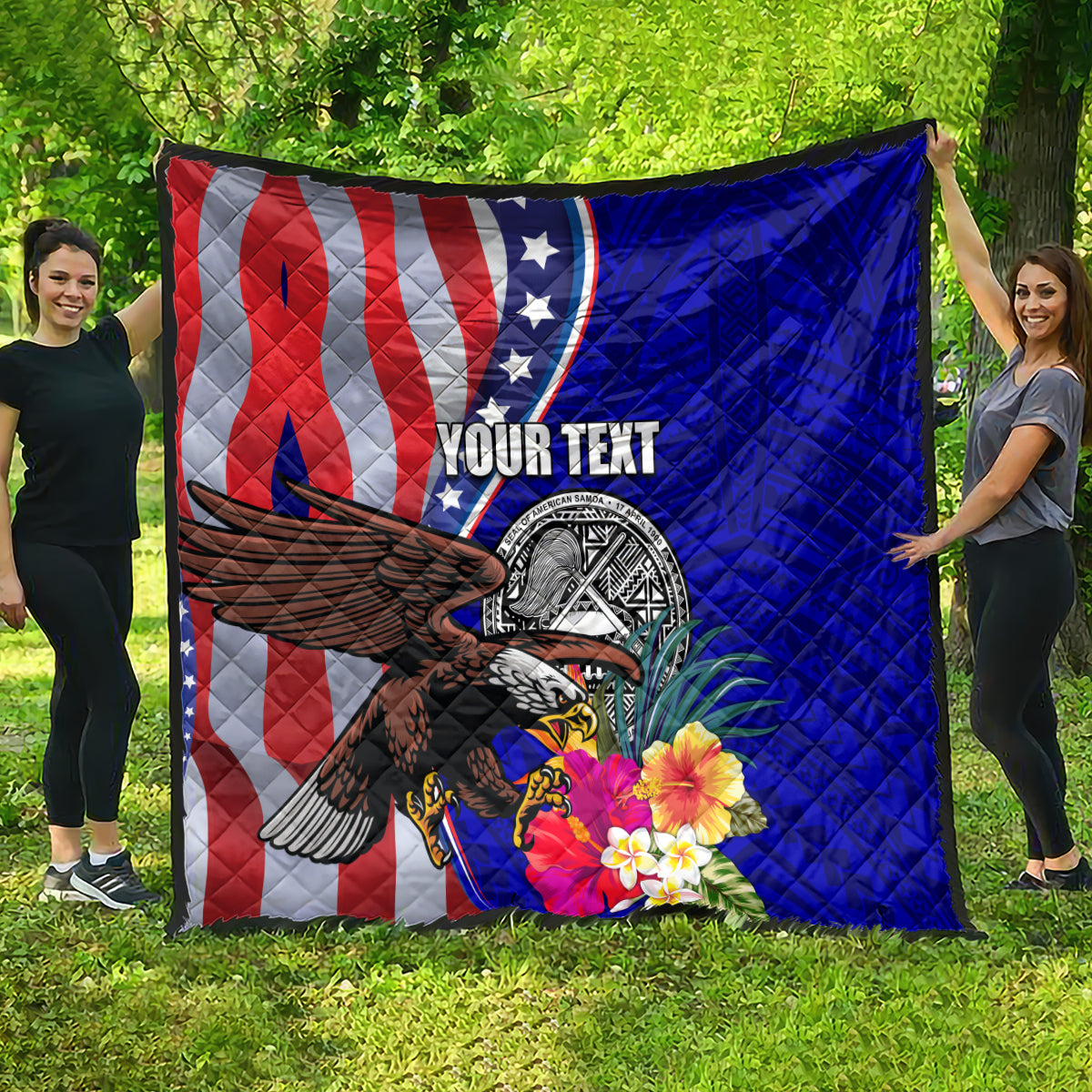 Personalised American Samoa and United States Quilt Bald Eagle and Seal Hibiscus Polynesian Pattern LT03 - Polynesian Pride